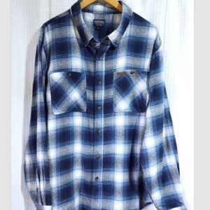 Smiths Workwear Flannel Shirt Men's Large Blue Plaid Long Sleeve Button Up